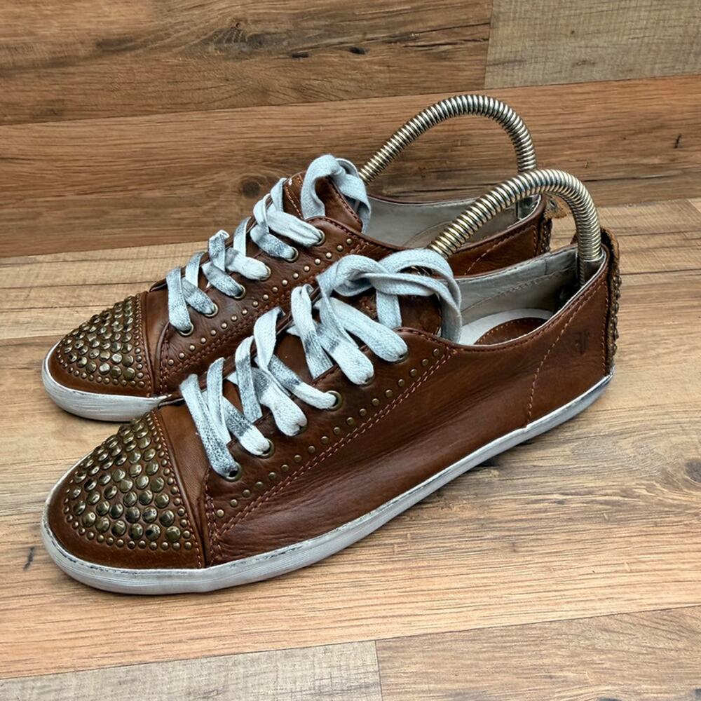 Frye Women's Kira Studded Low Size 8.5 Brown Leather sneakers